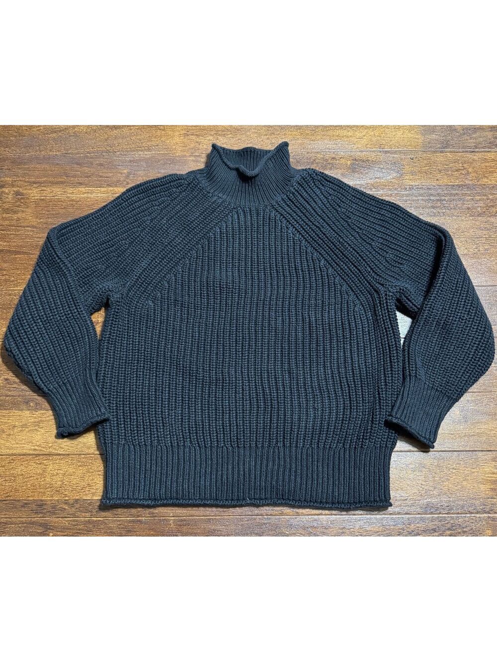 J.Crew Womens Rollneck Cotton Chunky Knit Fisherman's Sweater M Black BE159